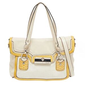 #79 COACH ~ Off White and Yellow Croc Embossed Handbag w/Crossbody Strap